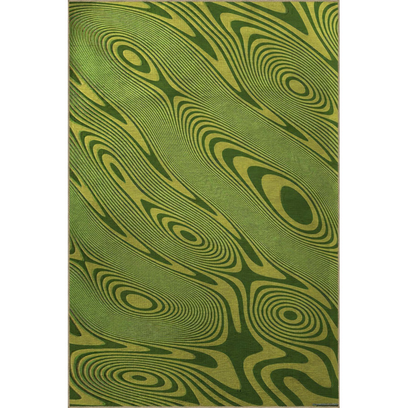 Tapis décoratif vert à motif abstrait en spirale, Sous-tapis rectangulaire 4 pi 7 po x 6 pi 7 po inc