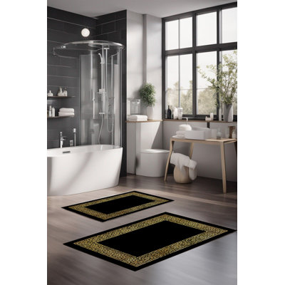 Ensemble de tapis de bain de luxe Eakly (2 pièces), 100% polyester, 16,0 x 23,6 pouces et 23,6 x 39,4 pouces | Conception antibactérienne antidérapante, hauteur de poils de 0,3 po | Lavable à la machine, durable et facile à nettoyer | Idéal pour la décoration de salle de bain