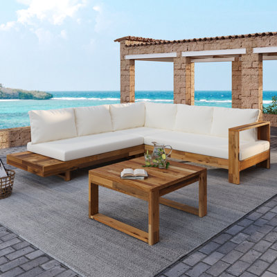 Ensemble de canapé modulaire d'extérieur en bois d'acacia 4 pièces
