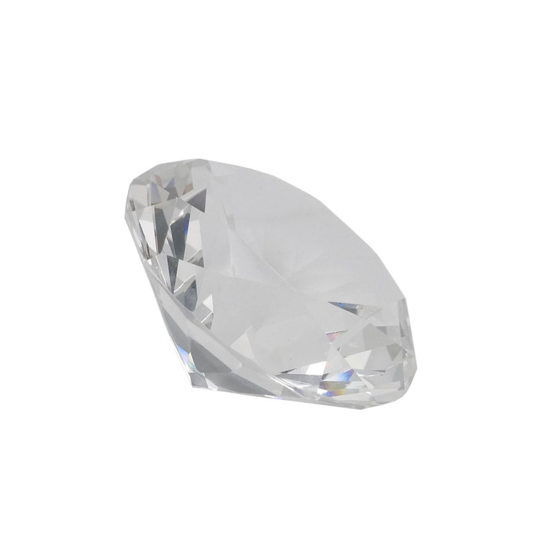 Large 3 1/4" (8cm) Polished Faceted Glass Diamond on LED Lighted Mirror Riser Display Platform