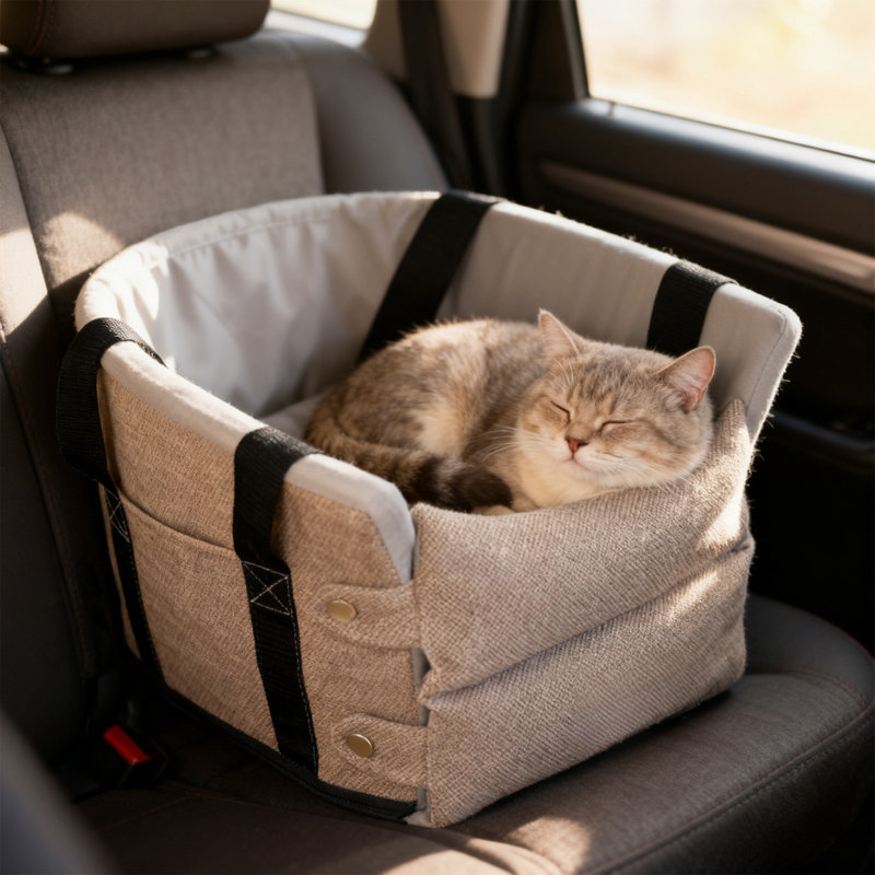 Ceinture de sécurité pour animal de compagnie imperméable antidérapante pour chien avec chats jusqu'à 15 lb, beige, 15,3 x 10,4 po