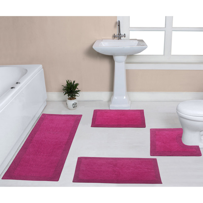 Tapis pour salle de bain réversible 100% coton (ensemble de 4) Bruss, Rose millennial