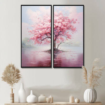 «Pink Cherry Blossom Romantic Impression III», art mural sur toile traditionnel rose