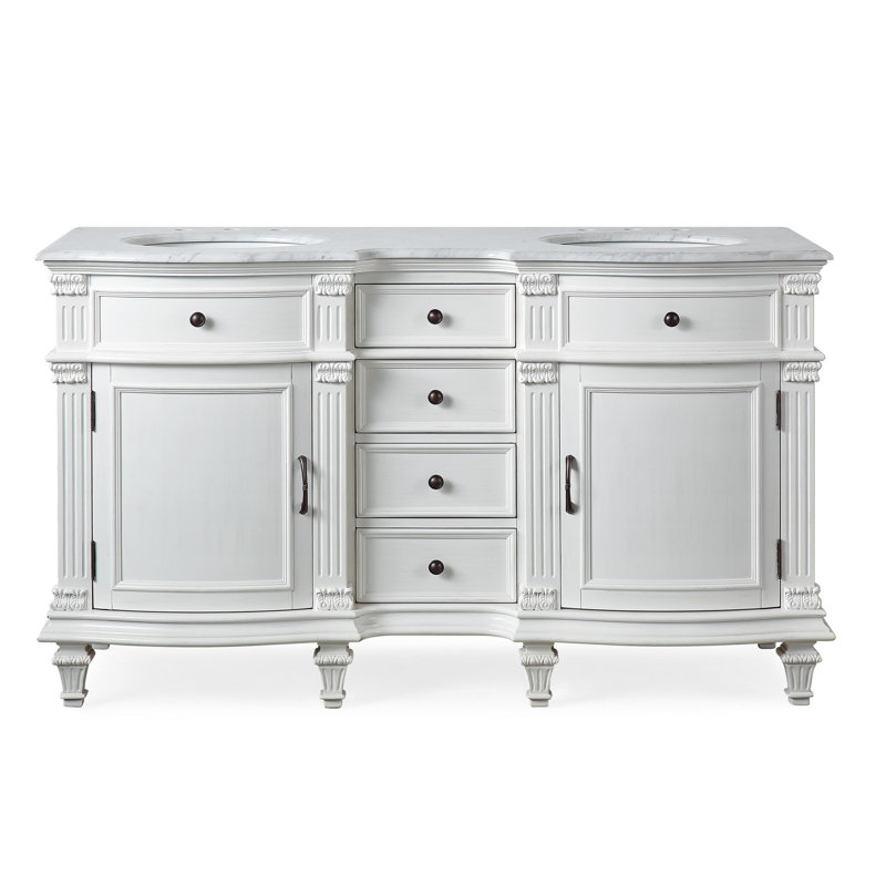Ojeda 60 " W Freestanding Standard Free Standing 2 Double Vanity Bathroom Vanity With Carrara Marble Top, White