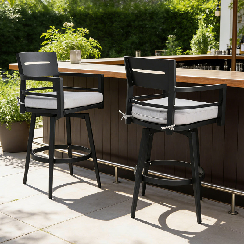 Tabourets de bar d'extérieur pivotants en aluminium avec coussins Sunbrella, Beige