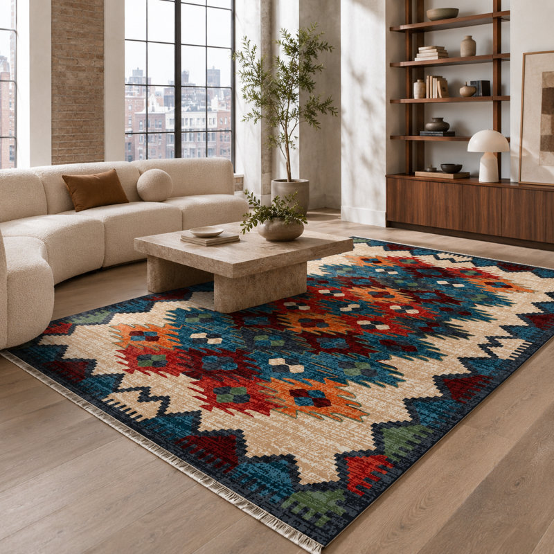 Geometric Cotton and Chenille Flatweave Area Rug, 60 x 100 cm