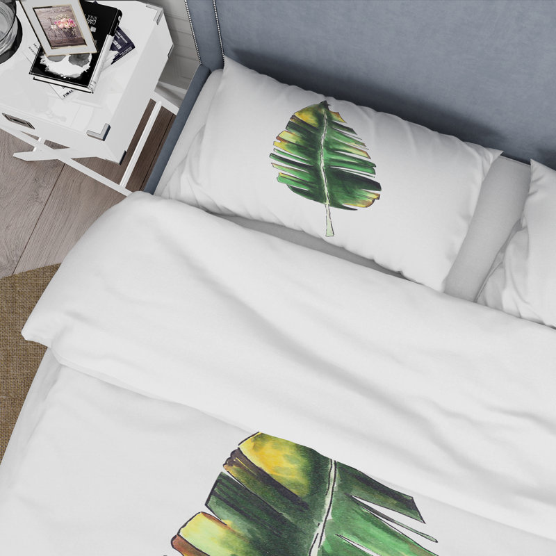Feuille de bananier simple - ensemble de housse de couette bohémien et éclectique - polyester microfibre