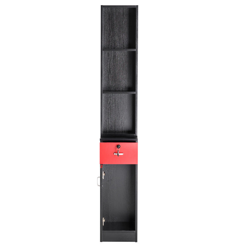 Locking Wall Mount Salon Styling Station Drawer Storage, Red/Black