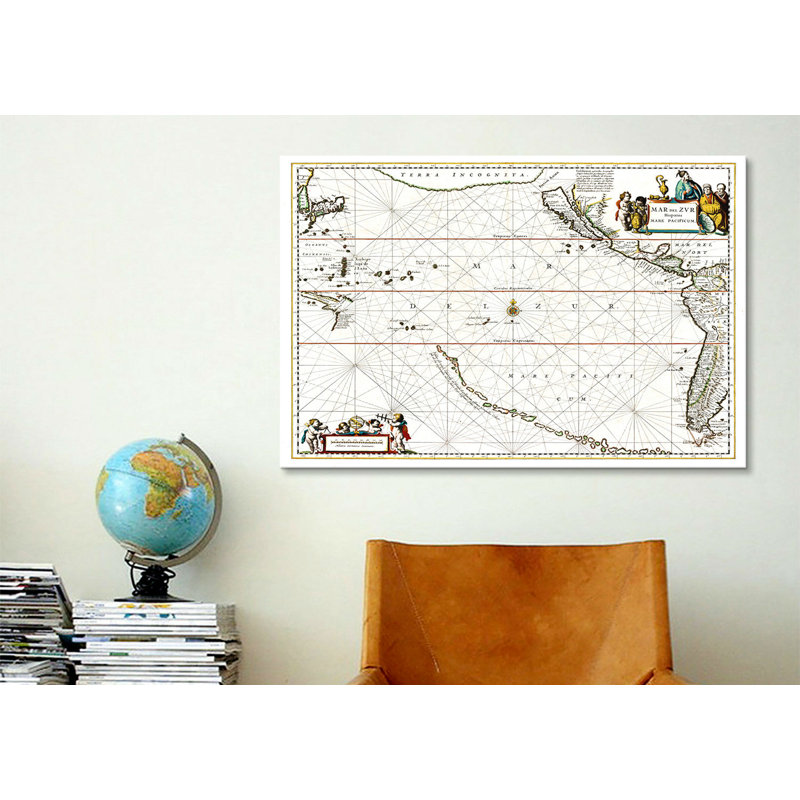 « sea chart of north american discovery » par jan jansson, impression sur toile, H 8 po x l 12 po x P 0,75 po