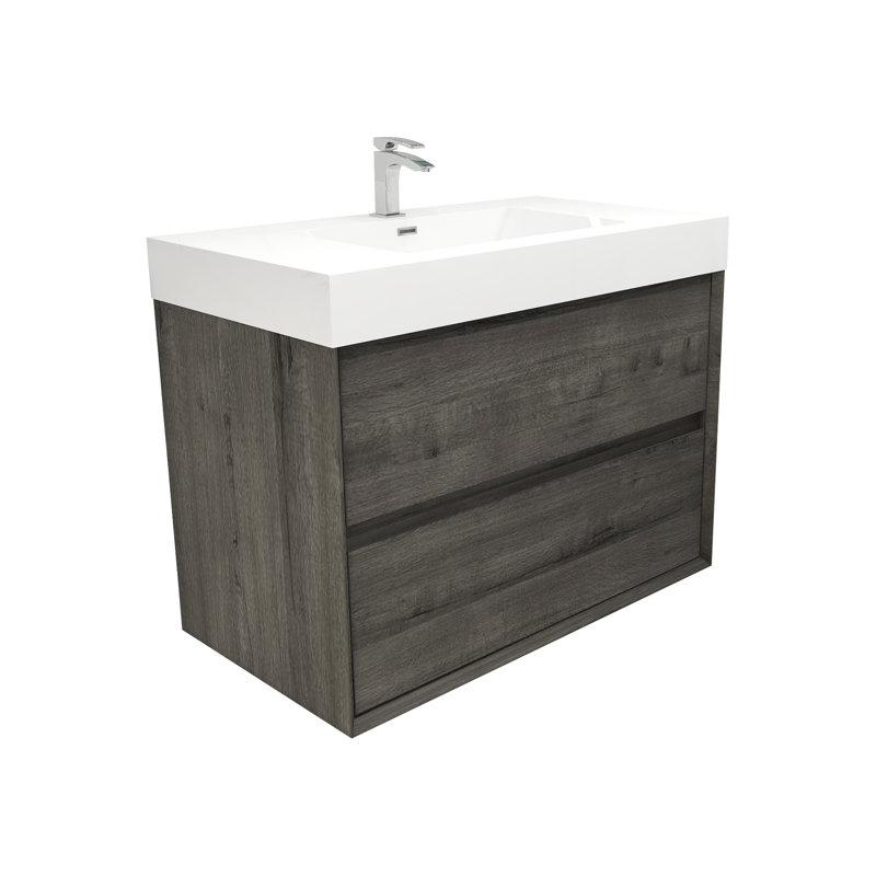 35.4'' Single Bathroom Vanity with Acrylic Top, Somoke Oak