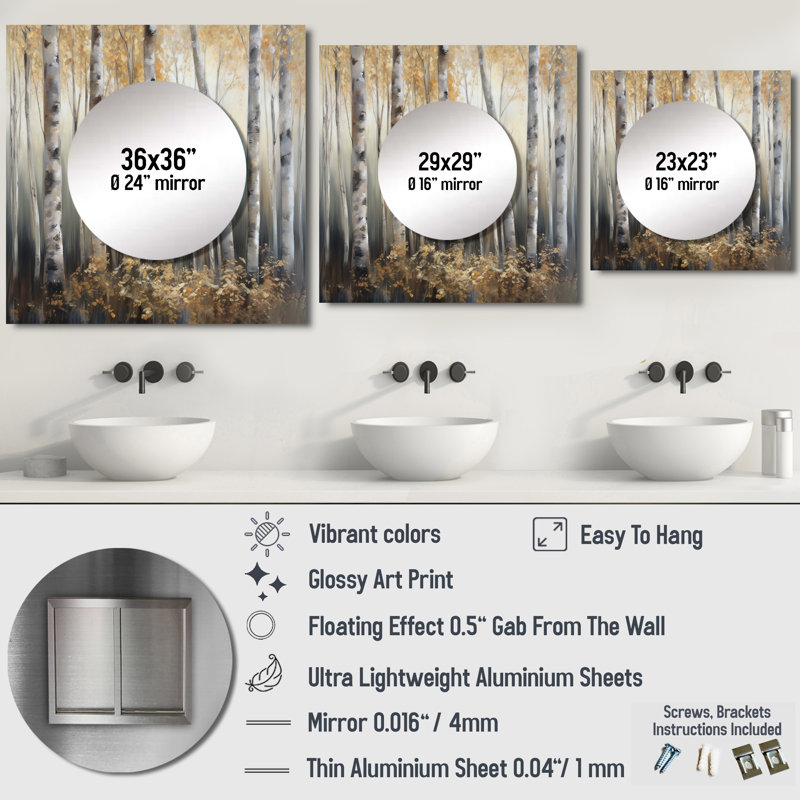 Fredelling - Décoration murale miroir forêt carrée pour chambre à coucher, 29 po x 29 po