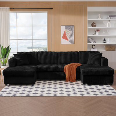 4 Seat U Sectional Couch, 110'' W Corduroy Sofa With Double Chaises