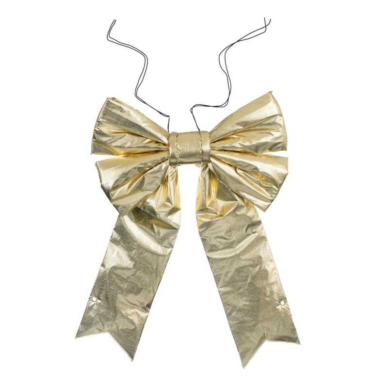 Everly Quinn Gold Metallic Outdoor Christmas Bow with UV Treated Material and Wire to Hang., 18" H x 6" W x 23" D