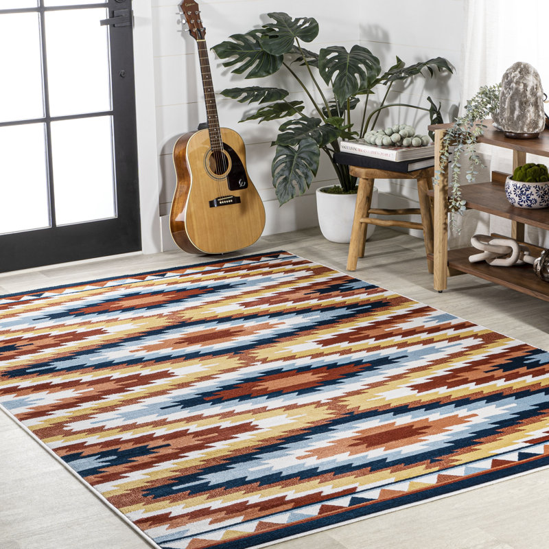Haoyun Diamond Kilim Geometric Yellow/Red/Blue Rug, Rectangle 7'9" x 10'