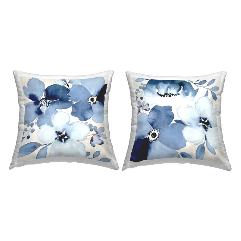 Coussin décoratif moderne à motif de pétales de fleurs bleues modernes par ND Art (ensemble de 2)