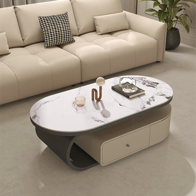 Light luxury oval-shaped rock plate coffee table
