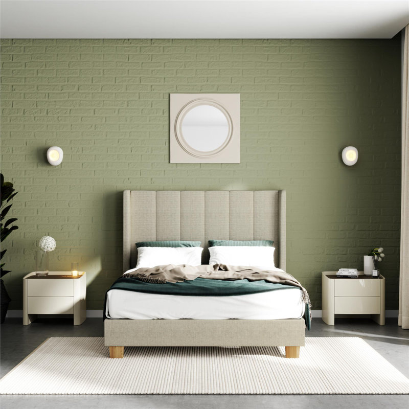 Mickenzi Wingback Platform Bed Frame with Tufted Headboard, Queen
