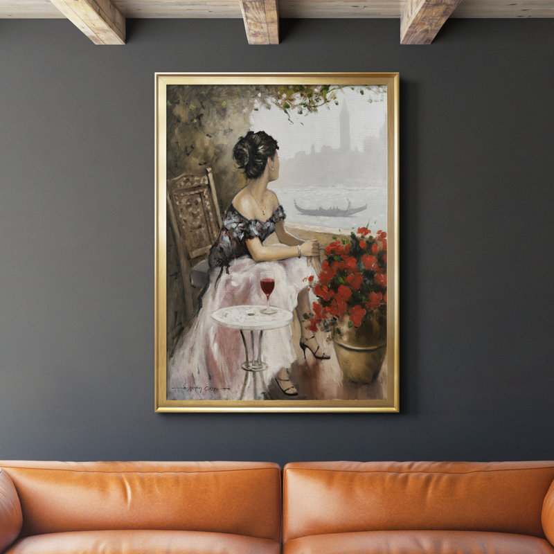 Après-midi sur le canal - Peinture sur toile encadrée, Cadre doré, H 30,5 po x l 42,5 po x P 1,5 po