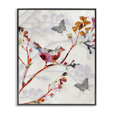 Oiseaux et papillons, art de la giclée encadrée par Susan Jill