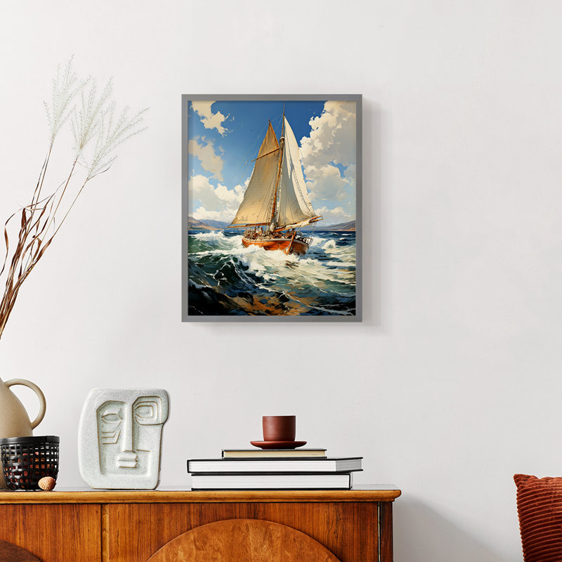 NAUTICAL Series CCCCXXV - Impression encadrée de qualité supérieure - Prêt à être accroché - Aucun clou requis, Blanc / Blanc
