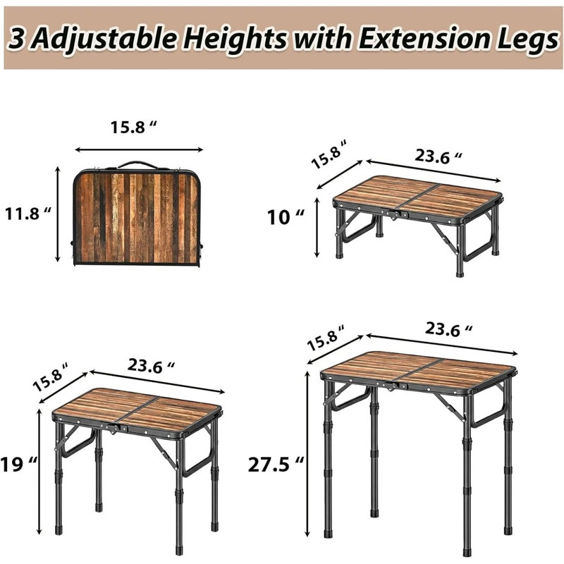 Table de camping pliante avec filet de rangement, table portative en aluminium à hauteur réglable avec poignée de transport pour pique-nique, barbecue, extérieur, bureau
