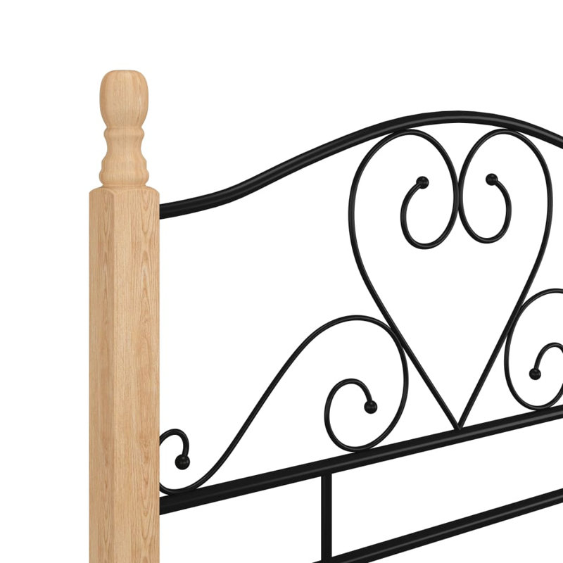 Rosalind Wheeler Bed Frame Black Metal, 90 x 200 cm, Light Wood