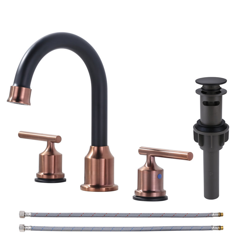 2-handle Bathroom Faucet with Drain Assembly, Rose Gold/Black