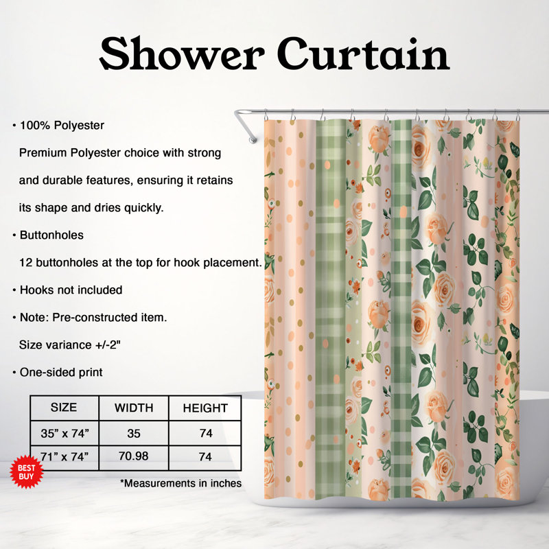 Rideau de douche 1 pièce Gentle Blossom Lines, H 74 po x l 71 po