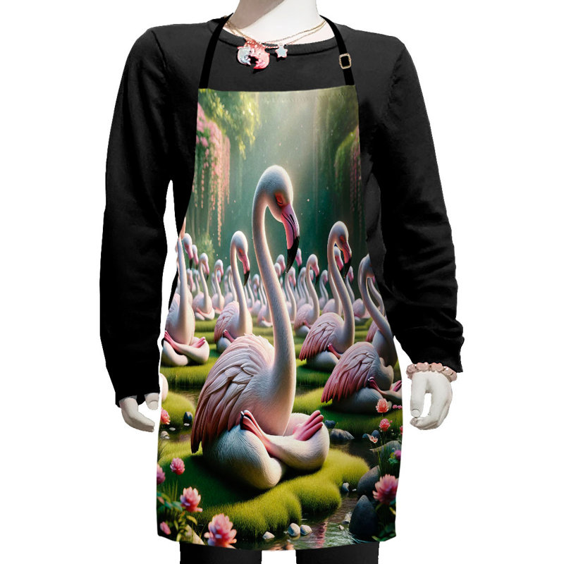 Tablier Â« Flamingo Â» d'East Urban Home avec liens ajustables et bandes auto-agrippantes, petit format, rose pÃ¢le et vert lime
