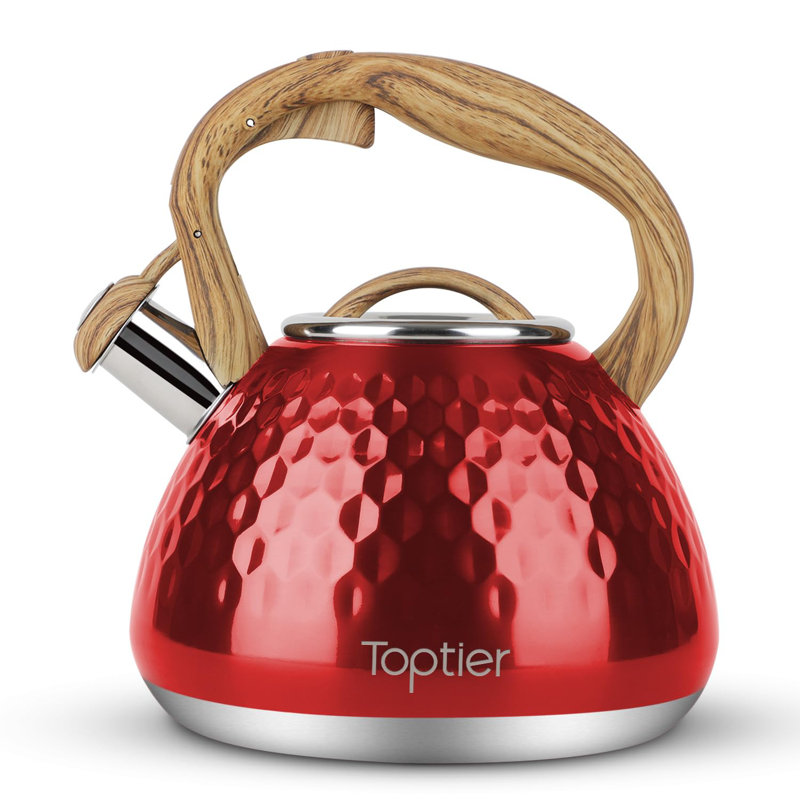 2.7-Quart Tea Kettle, Toptier Teapot Whistling Kettle with Wood Pattern Handle Loud Whistle