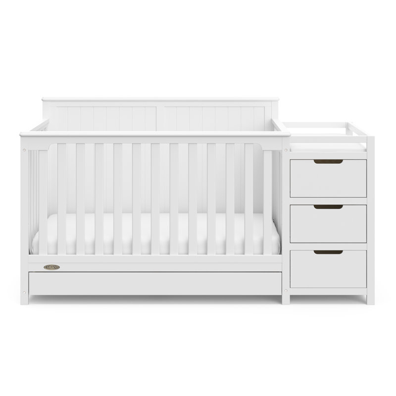 White 5-in-1 Convertible Crib and Changer with Drawer