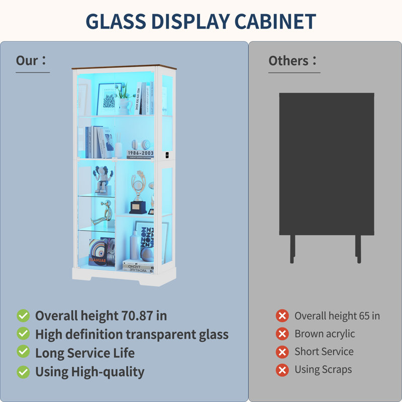 Display Cabinet with 3 Color Led Lights and Human Sensor Function, White