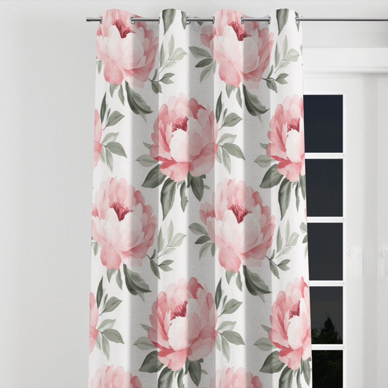 Rideaux occultants à motif floral - rideau à œillets pivoine douce rose - 1 panneau, L 52 po x L 63 po, Œillets argentés
