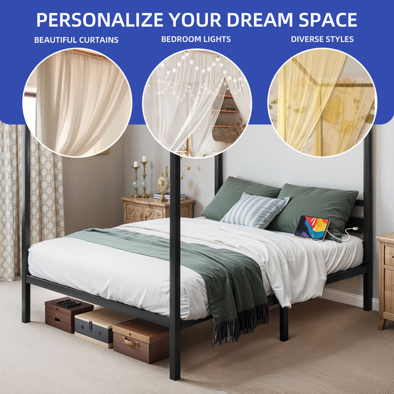 Metal Canopy Platform Bed, Queen