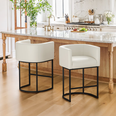 27"Upholstered Counter Height Bar Stools with Curved Barrel Back And Metal Frame
