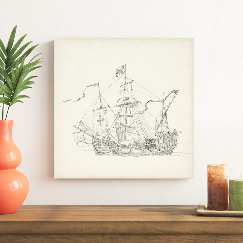 Croquis de bateau antique VI, H 20 po x l 20 po
