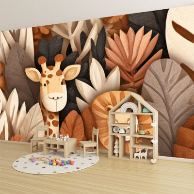 Papier peint auto-adhésif de la jungle minimaliste, décorations pour chambre d'enfant, décorations murales pour animaux sauvages, H 100 po x l 144 po, papier peint amovible en PVC, adhésif pour chambre à coucher, bureau à domicile