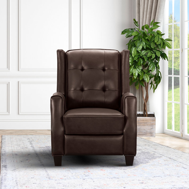 Fauteuil inclinable en cuir, bleu marine, Cuir véritable brun