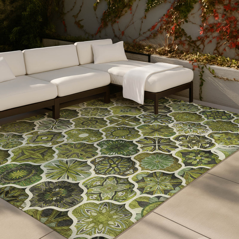 Machine Washable Indoor/Outdoor Chantille ACN2878 Lattice Rug, 10' x 14', Olive