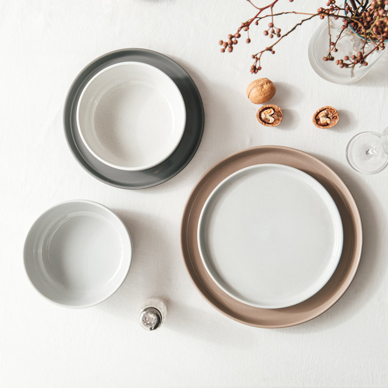 Ensemble 12 pièces de vaisselle, assiettes à salade et bols à céréales 12 pièces Stonewware pour 4 personnes, Multi-colour
