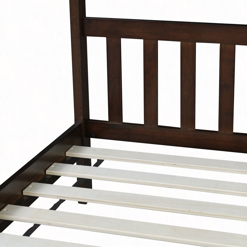 Lit de maison avec tête et pied de lit, lit en bois d'hévéa avec cadre de maison, Espresso