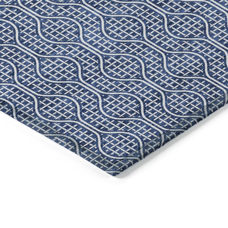 Machine Washable Indoor/Outdoor Chantille ACN926 GeometricRug, Navy, 9' x 12'