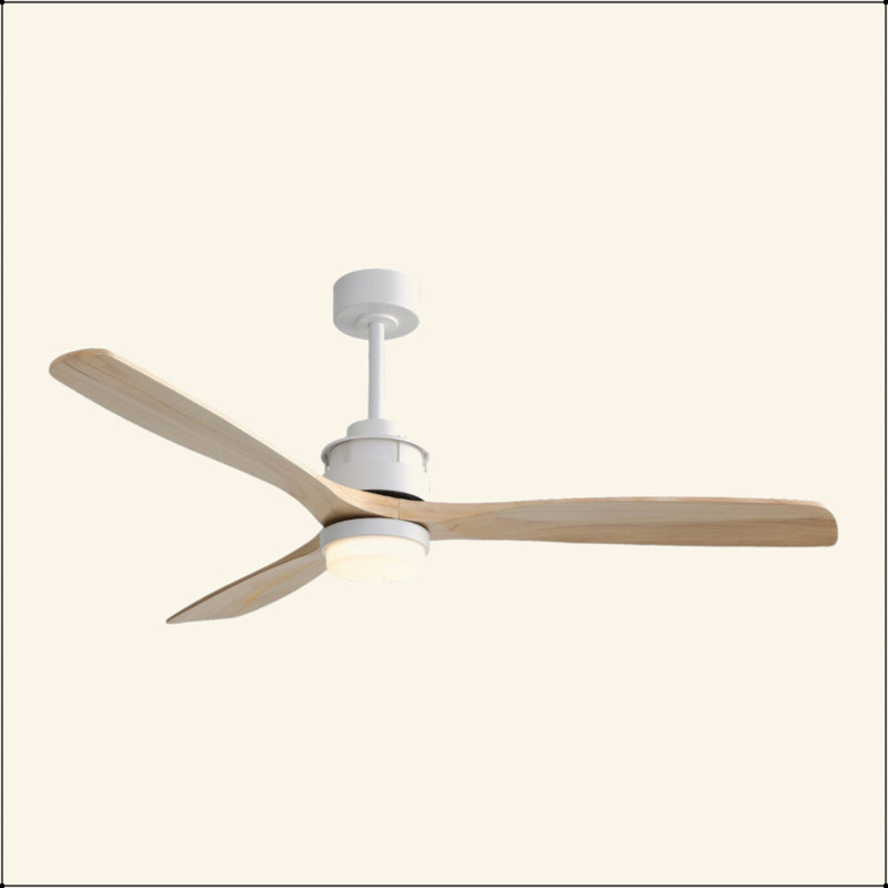 60 Inch Modern Ceiling Fan With Light Remote Control, 3 Solid Wood Blades, Suitable For Indoor And Outdoor