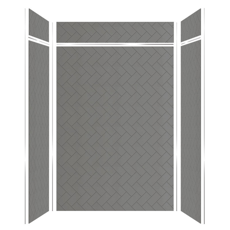 Dark Gray Herringbone Pattern Solid Surface Shower Wall Kit