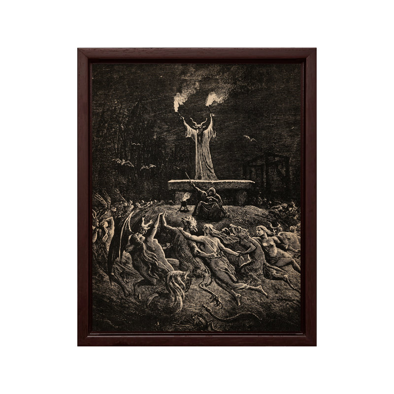 Sorcières dansant un sabbat, Canvas, 24"H x 32"W, Brown Framed