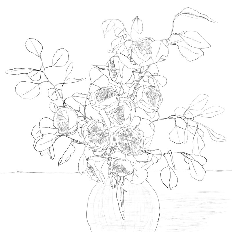 «Beautiful Bouquet Line» par Nadja, Non, H 12 po x l 12 po, Toile tendue