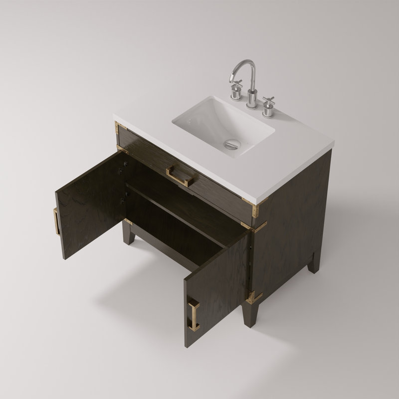 Ensemble de meuble-lavabo simple avec comptoir en quartz blanc et robinet