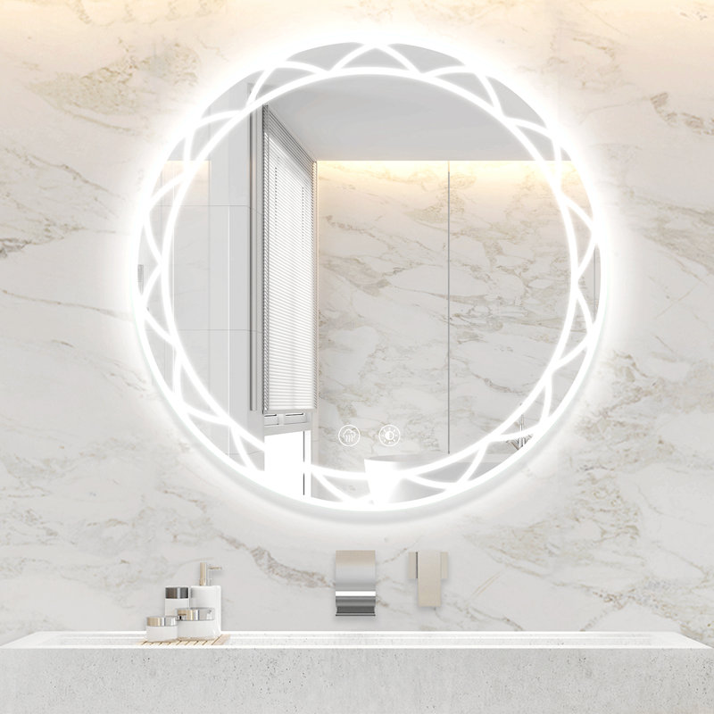 Miroirs de salle de bain ronds à DEL avec antibuée, lumières à intensité variable et incassable, 30 po x 30 po