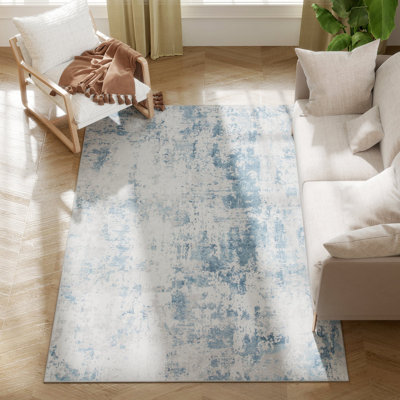 Area Rug , Machine Washable Rug, Non-Slip Modern Abstract Floor Cover Foldable Carpet for Living Room, Bedroom, Dining Room, Blue