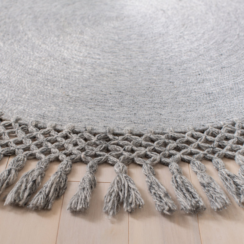 Tapis argenté touffeté à la main Cuilar, Rond 3 pi